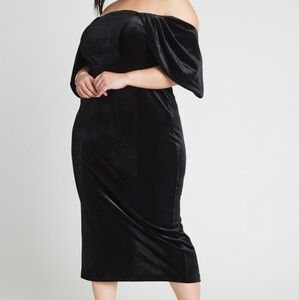 Off the Shoulder Draped Sleeve Midi Dress, 2X